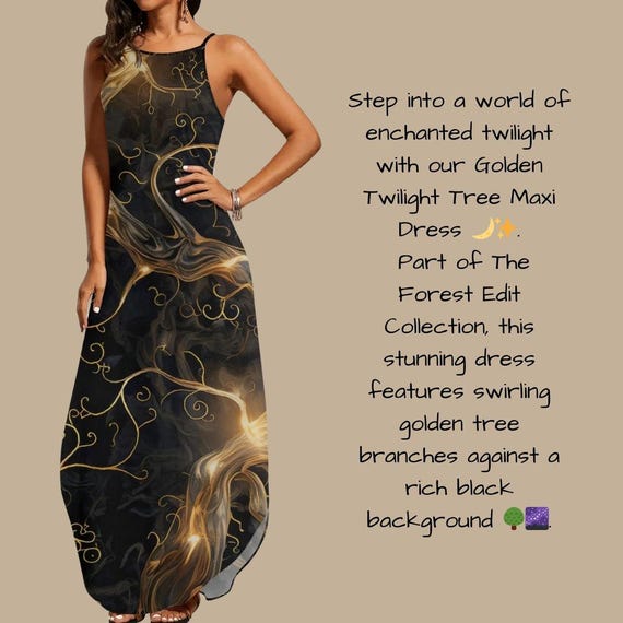 Black and Gold Abstract Maxi Dress Elegant Boho