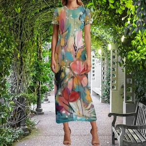 chinese dress ladies Willow Watercolor Floral Maxi Dress S main image 1