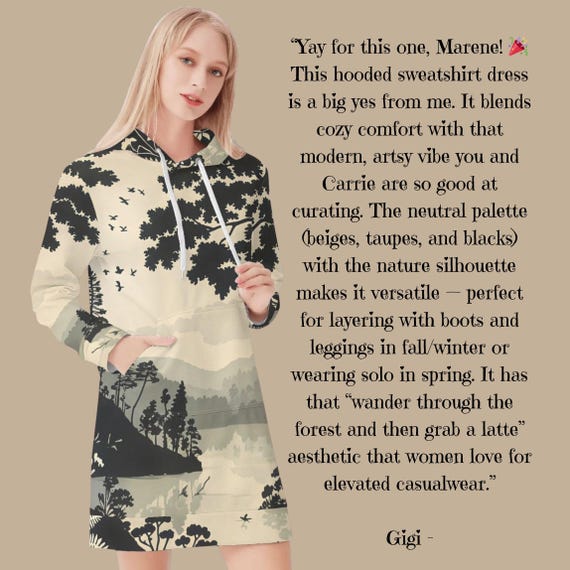 Forest Horizon Hoodie Dress Beige & Black Nature Print Sweatshirt Dress with Pockets