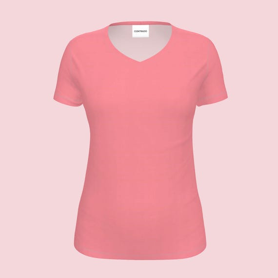 Pink V Neck Tee Women Soft Cotton Shirt Casual Summer Top