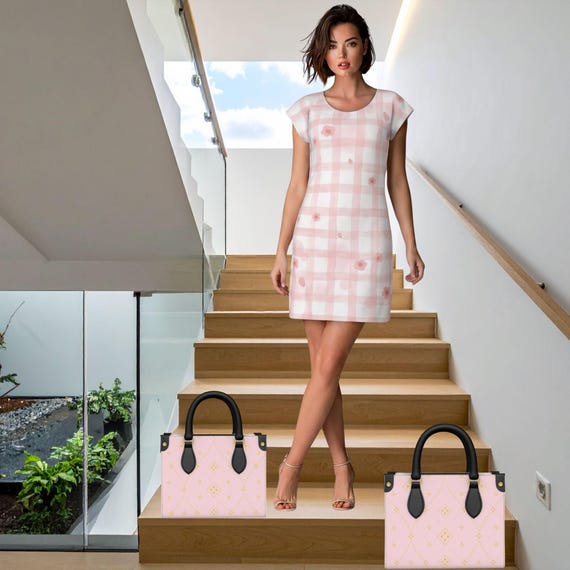 Blush Plaid Nappa Leather Tote Bag | Romantic Pink Boutique Handbag