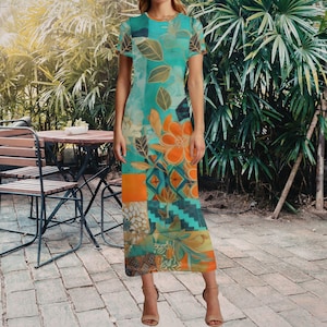 turquoise and orange dress Orange & Turquoise One Shoulder Maxi Dress