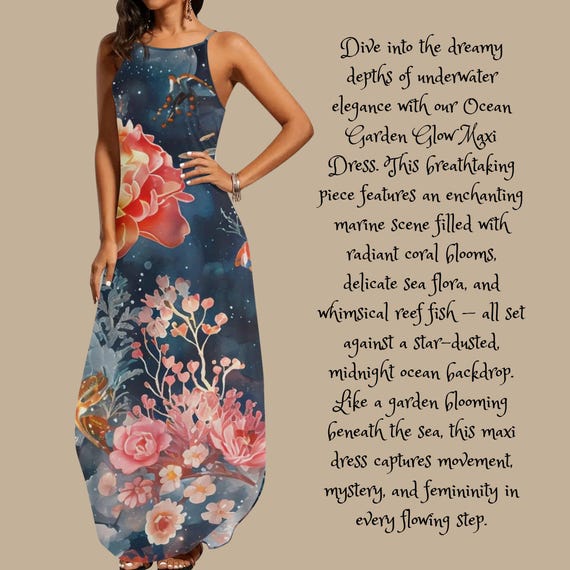 Personalized Ocean Bloom Maxi Dress Underwater Coral Reef & Fish Print Statement Fashion Wearable Art