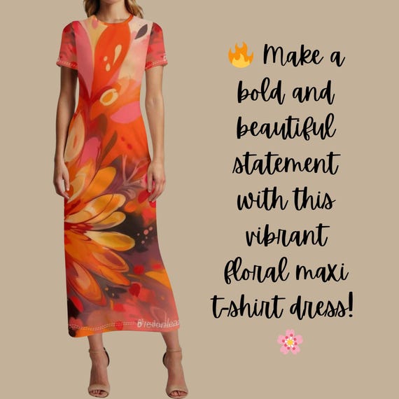Fiery Sunset Floral Maxi Dress – Bold Orange Red Abstract Petal Print Short Sleeve