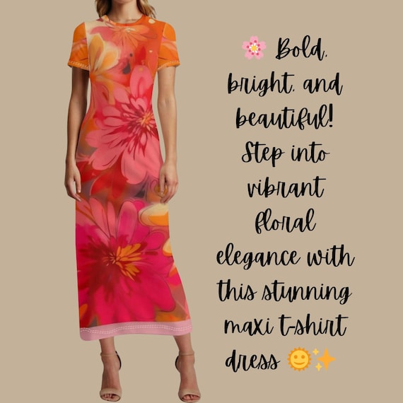 Bright Abstract Print Lightweight Summer Fashion Tropical Sunset Dress Bold Orange & Pink Floral Print