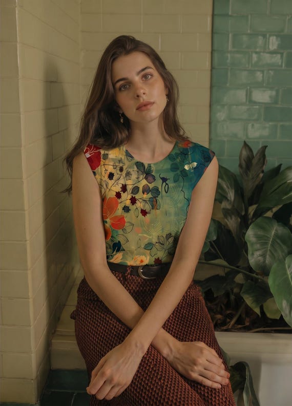 Floral Blouse Women Relaxed Fit Top Botanical Print Shirt