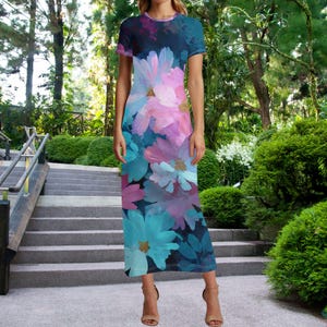 pink and teal dress Strapless Gradient Floral Maxi Dress Pink Purple Green