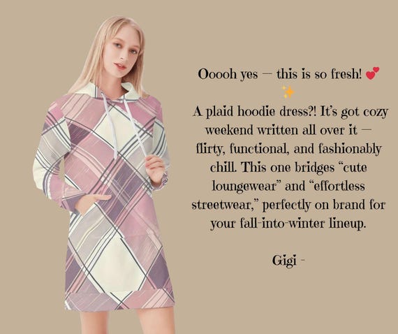 Blush Plaid Hoodie Sweatshirt Dress Cozy Long Sleeve Hooded Mini