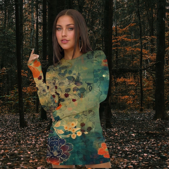The Verdant Reverie Dress – Green Floral Fit & Flare Dress with Pockets