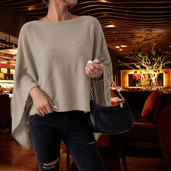Poncho Shawl Elegant  Neutral Draped Luxe Layering Piece Soft Knit Wrap Top The Harbor Edit