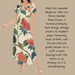 Cremefarbener Botanischer Garten Maxikleid Vintage-inspirierter Blumendruck mit V-Ausschnitt und Rückenausschnitt Eleganter Sommer Maxi Naturinspiriertes Outfit Geschenk