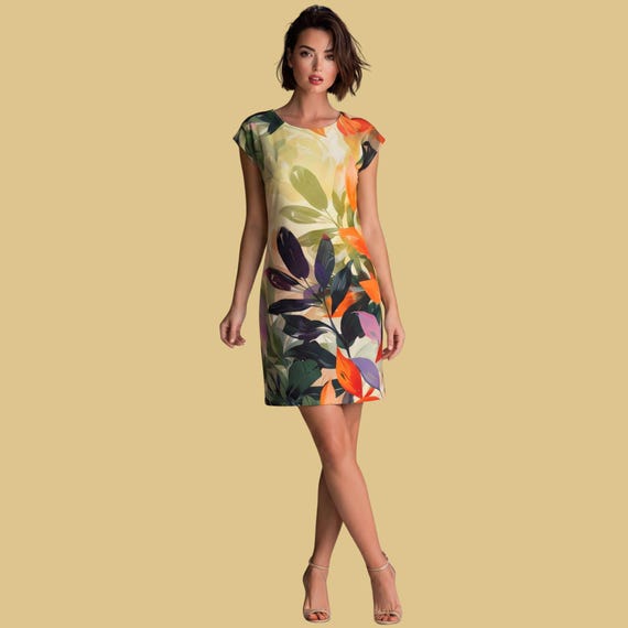 Botanical T Shirt Dress Soft Floral Casual Loose Fit Summer Chic Lightweight