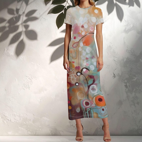Abstract Art Maxi Dress Soft Watercolor Women's Clothing Gift for Her