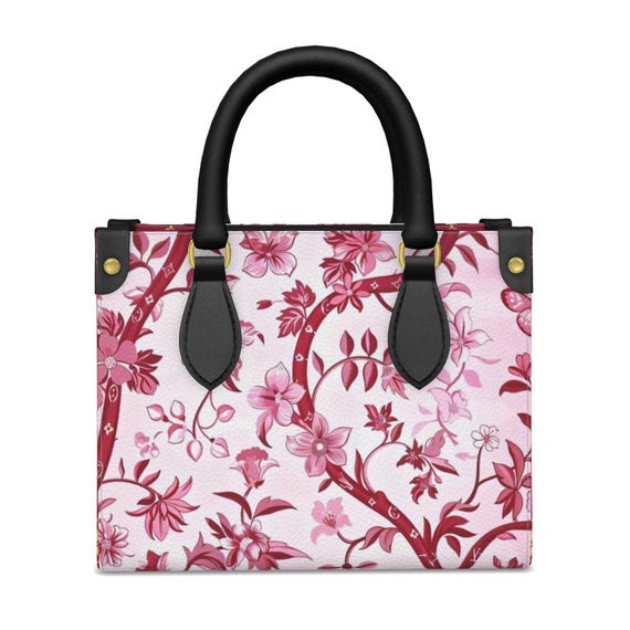 Blushing Vine Nappa Leather Handbag Pink Botanical Art Purse