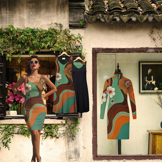 Reversible Midi 2-in-1 Black & Abstract Dress V Neck Travel Versatile Boutique Fashion The Harbor Edit