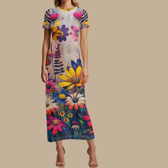 Wildflower Floral Maxi Dress: Botanical Garden, Artistic Spring Summer Wear (XS-4XL)