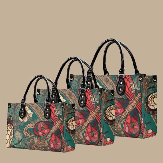 Luxury Top Grain Leather Botanical Handbag with Adjustable Strap Artistic Nature-Inspired Statement Purse