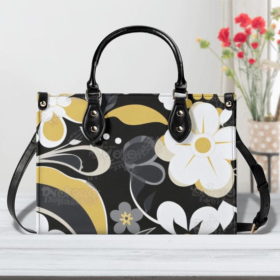 Floral PU Leather Handbag Luxury Women’s Tote Purse Adjustable Crossbody Strap Bag