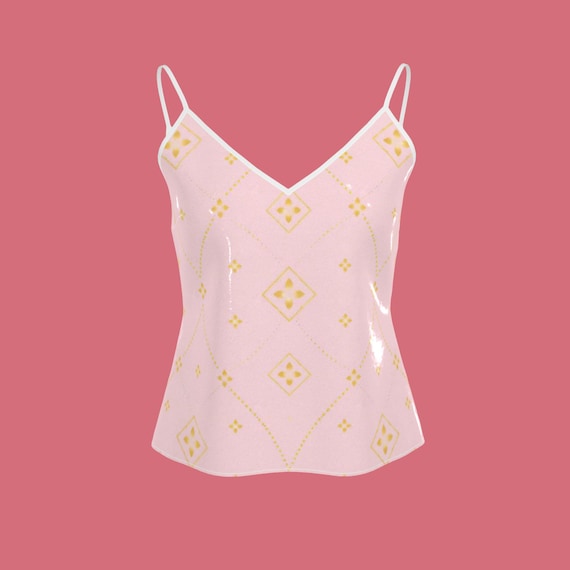 Pink Floral Camisole Top Women Satin Cami Soft Romantic Summer Tank