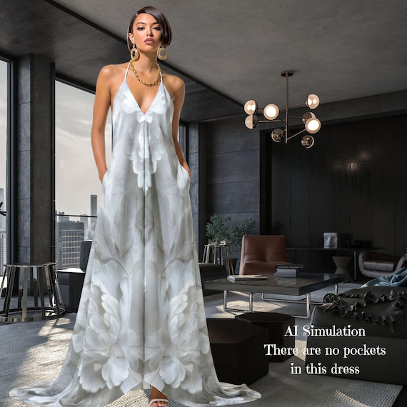 Moonflower Silk Dress Open Back Halter Gown With Train Luxury Bridal Wear