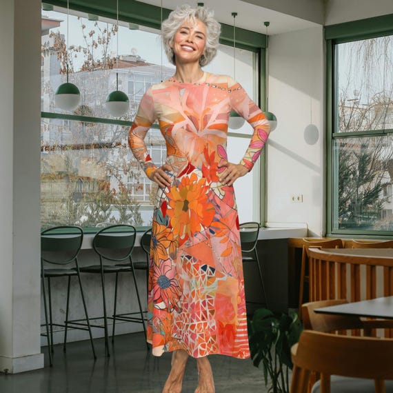 Riviera Mosaic Sculpt Dress: Fitted Sheath Teal Orange Abstract Floral
