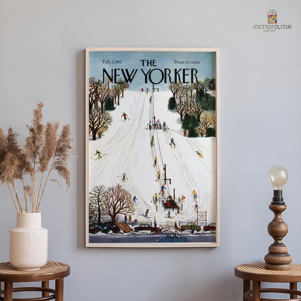 The New Yorker, Christmas Day Magazine Cover, Christmas Poster, Christmas Gift, Ilonka Karasz Ski Slope Winter, New Yorker Decor, Wall Art