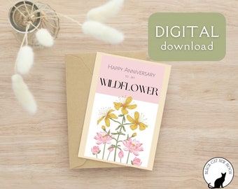 Printable Wildflower Anniversary Card 5x7 instant download