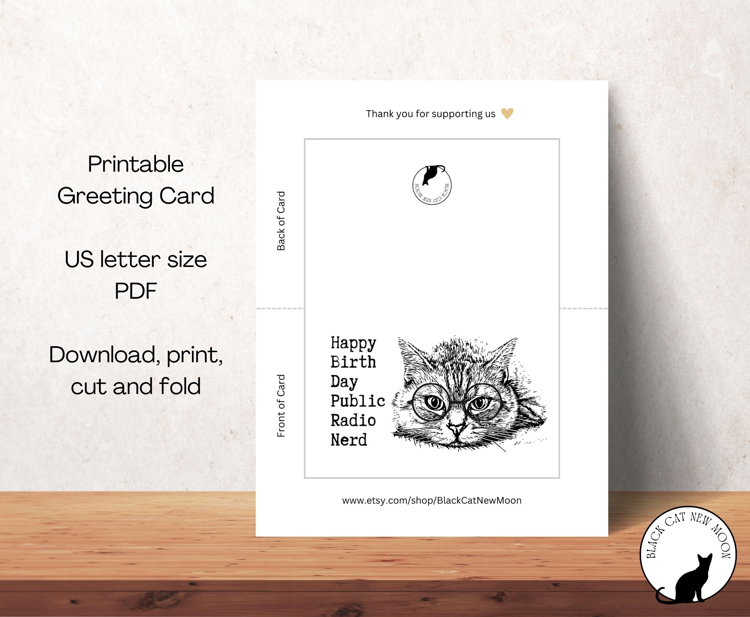 Printable Public Radio Nerd Birthday Card 4x6 Cat With Glasses - Etsy