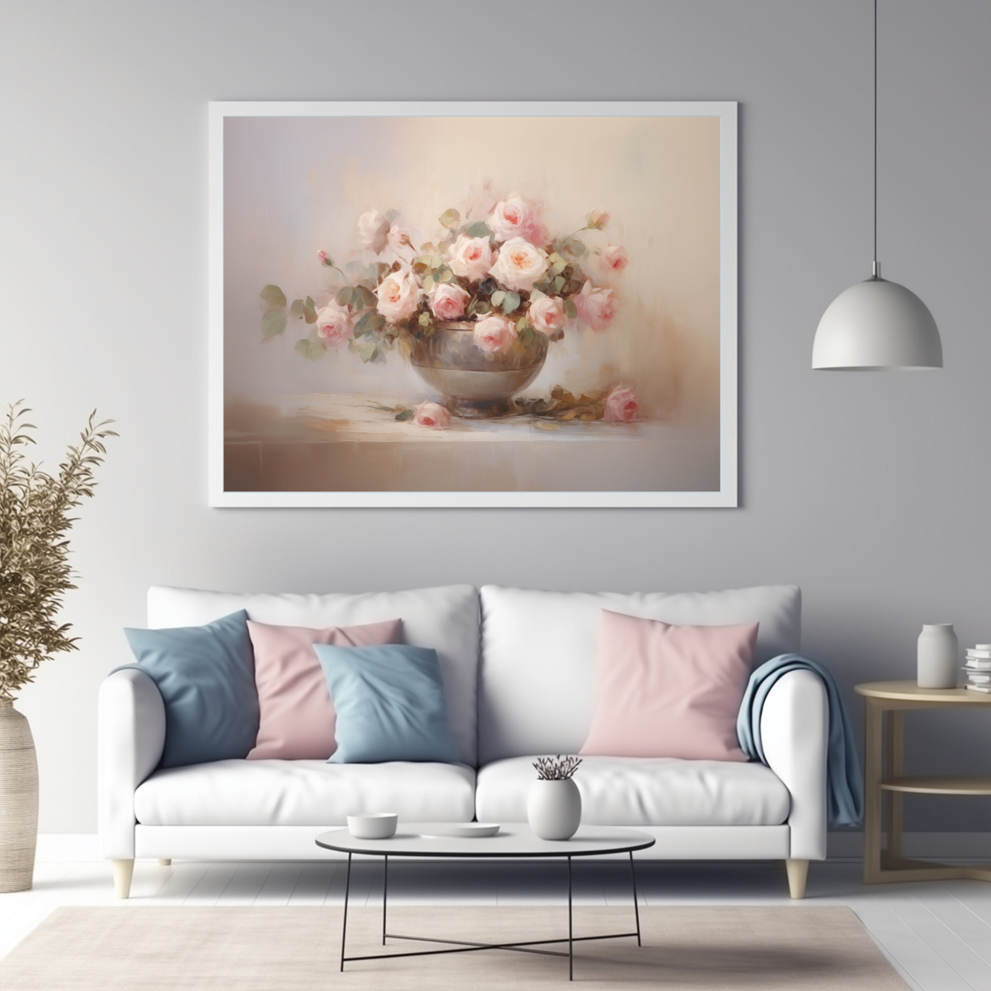 Pink Roses Still Life Muted Vintage Painting Floral Printable Art ...