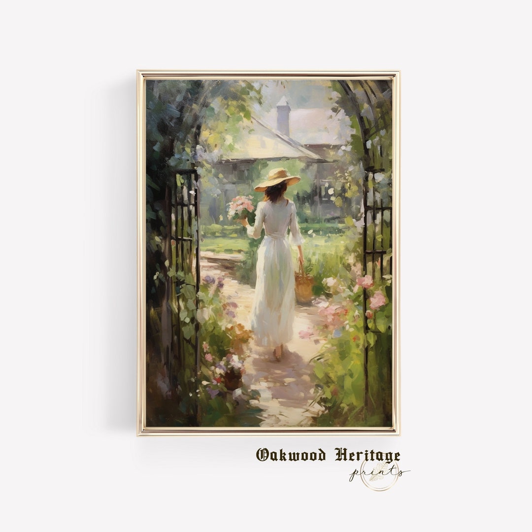 Woman in the Garden Wall Art Spring Vintage Garden Painting Coquette ...