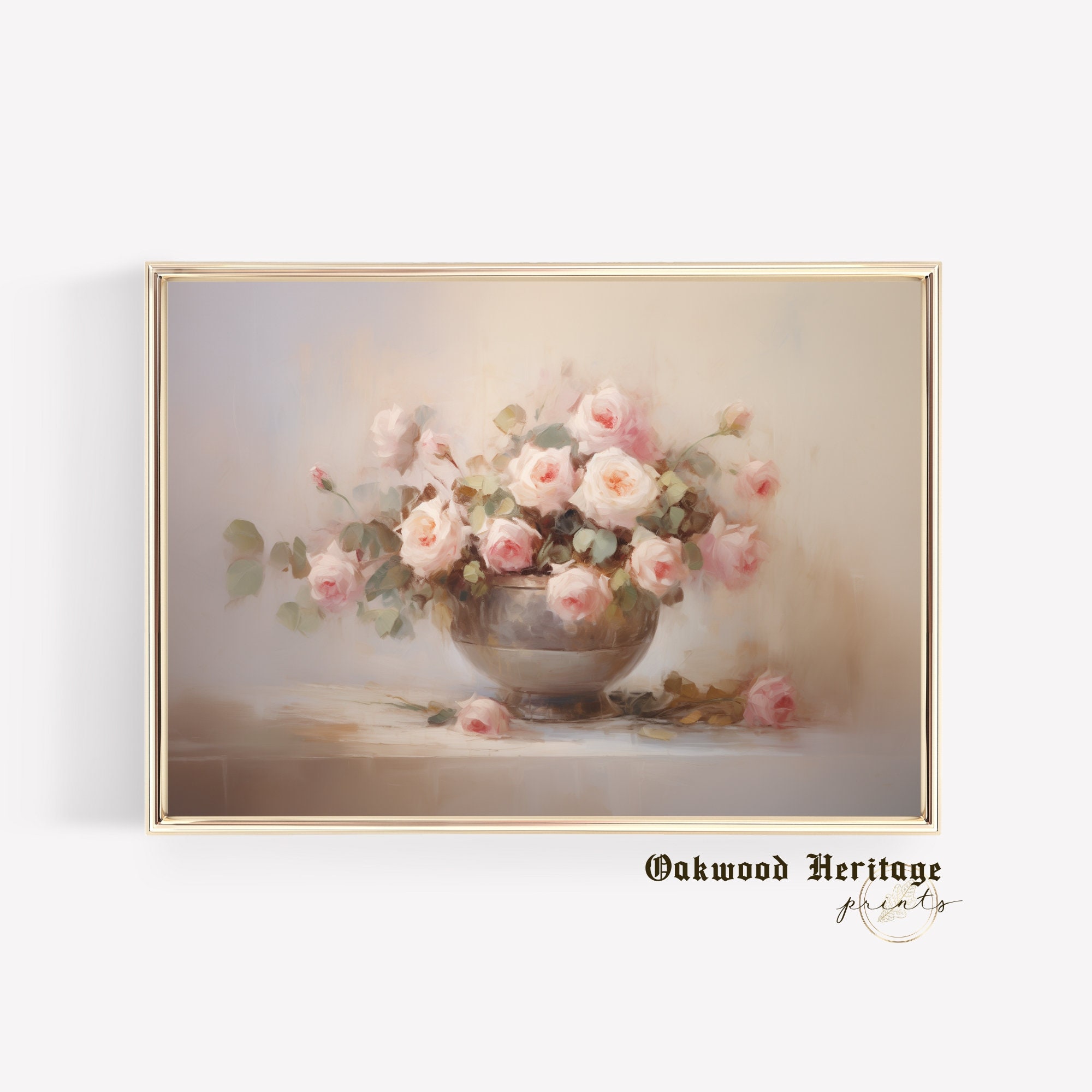 Pink Roses Still Life Muted Vintage Painting Floral Printable Art ...