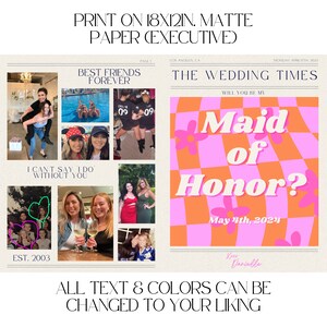 Maid of Honor Proposal Newspaper Design, Printable Canva Template ...