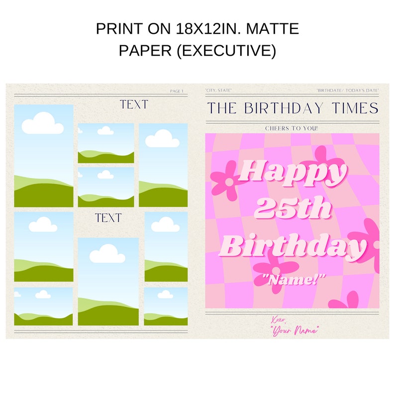 Happy Birthday Card Newspaper Design Printable Canva - Etsy