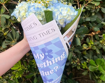 My Something Blue Proposal Newspaper Design, Printable Canva Template, Bouquet Wrap for Flowers, Unique Bridal Party Gift, Wedding Party