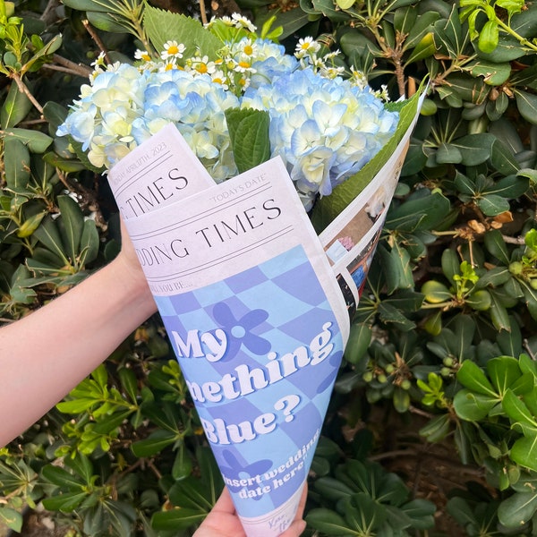 My Something Blue Proposal Newspaper Design, Printable Canva Template, Bouquet Wrap for Flowers, Unique Bridal Party Gift, Wedding Party