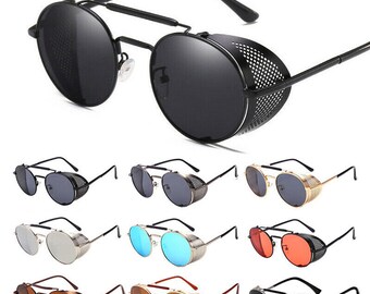 Retro Gothic Steampunk Sunglasses Men Women Metal Side Shield Round Sun Glasses