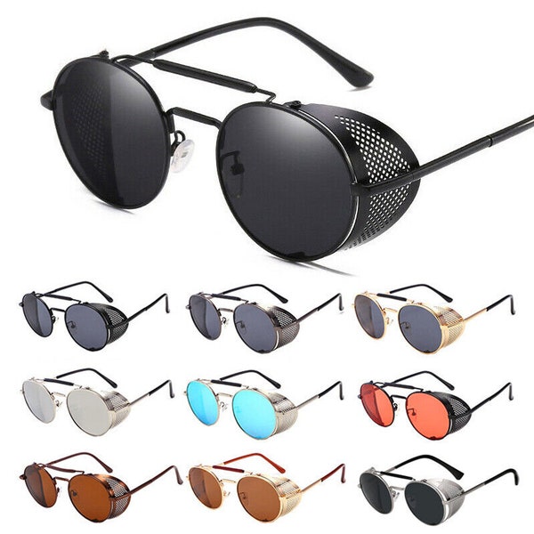 Retro Gothic Steampunk Sunglasses Men Women Metal Side Shield Round Sun Glasses