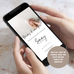 Geboorteaankondiging E-card bewerkbaar, digitale geboortekaart Foto, Minimalistische babyaankondiging e-card, geboorteaankondiging foto eenvoudig lief