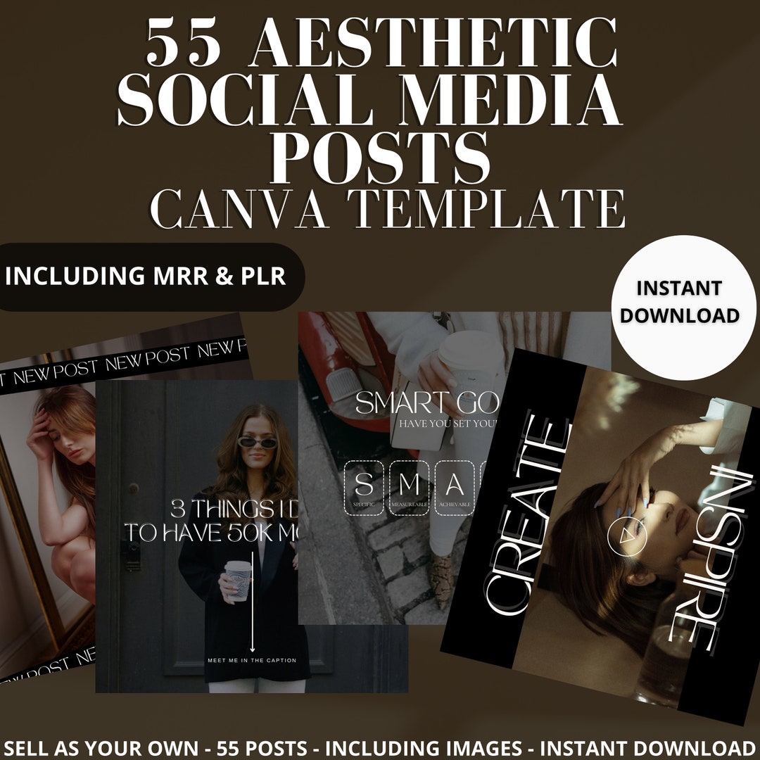 55 Aesthetic Social Media Posts, Canva Template (MRR & PLR) (digital ...