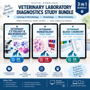 Könnte beinhalten: Ein digitales 3-in-1-Studienpaket für veterinärmedizinische Labordiagnostik mit drei Leitfäden: Veterinärzytologie & Mikrobiologie, Veterinärhämatologie und ein Arbeitsbuch zur Interpretation der veterinärmedizinischen Blutchemie.
