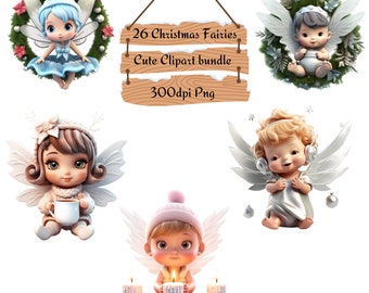 26 Weihnachtsfee kommerzielle Lizenz Png Clipart Bundle, Baby Feen Weihnachtscliparts, süße Fee digitale Clipart Sofortiger Download