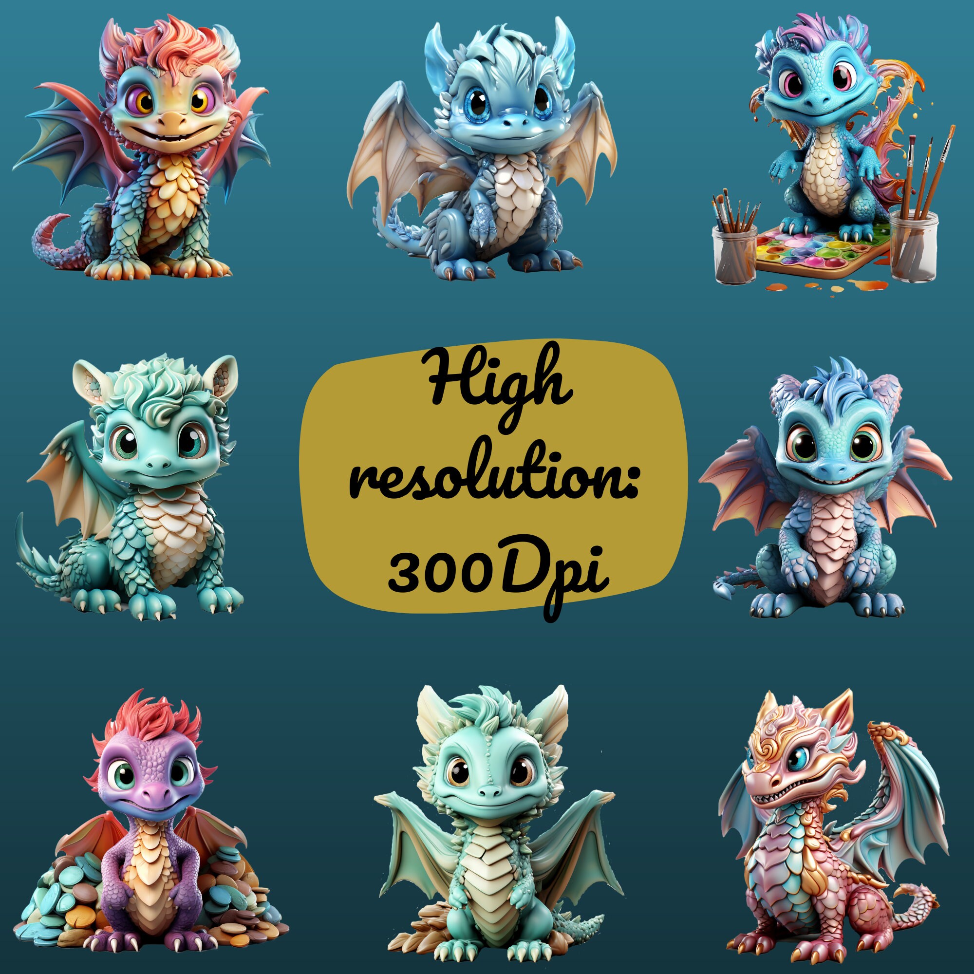 Fantasy Dragon Clipart Bundle Cute Baby Dragon PNG - Etsy