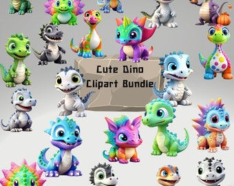 Niedliches Dinosaurier Clipart Bundle, 20 Dinosaurier Clipart PNGs, Dinosaurier Digitale Clipart Kommerzielle Nutzung PNG, Triceratops Clipart, T-rex Clipart