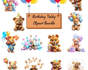 30 Geburtstag Teddy Bär Clipart Bundle kommerzielle Nutzung Png, Teddy Bär Baby Dusche Clipart, Kinderzimmer Clipart Bär Sublimation, niedliche Clipart