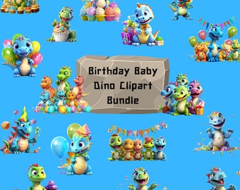Geburtstags-Dinosaurier-Clipart-Bundle | 20 entzückende Baby-Dinosaurier PNG | Baby-Dusche-Clipart | Süßer Dino Kommerzielle Nutzung PNG | Dinosaurier Clipart PNG