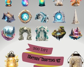 Fantasy Scene Ersteller Clipart Png Bundle: Magische Welt Crafting Kit für Scrapbooking, Fantasy Clipart, Verzauberte Clipart, kommerzielle Nutzung