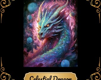 Himmlischer Drache: Ein von der Natur inspiriertes digitales herunterladbares Fantasy-Drachen-Poster