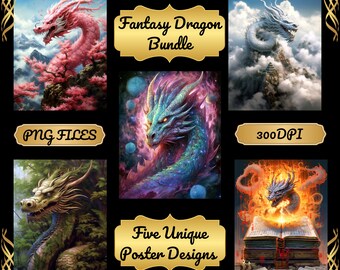 Fantasy Dragon Bundle: Eine von der Natur inspirierte Sammlung von fünf einzigartigen Poster-Designs