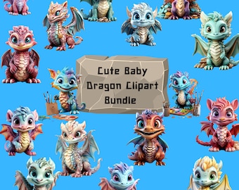 Niedliches Drache Clipart Bundle, 20 Kommerzielle Nutzung Digitale Clipart Baby Drache Clipart, Fantasie Png transparenter Hintergrund, Jungen Clipart