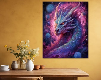 Himmlischer Drache: Premium Fantasy Leinwanddruck - Sternenhimmel Drache Wandkunst - Fantasy Drache Dekor - Haus und Büro Dekor